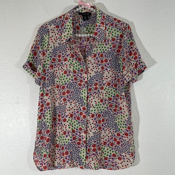 Rachel Zoe Tops - Rachel Zoe Floral Print Short Sleeve Button Down Blouse Size Medium